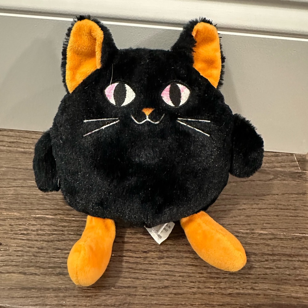 Halloween Black Cat Orange Color Nose Ears Round 7" Plush Sewn Eyes